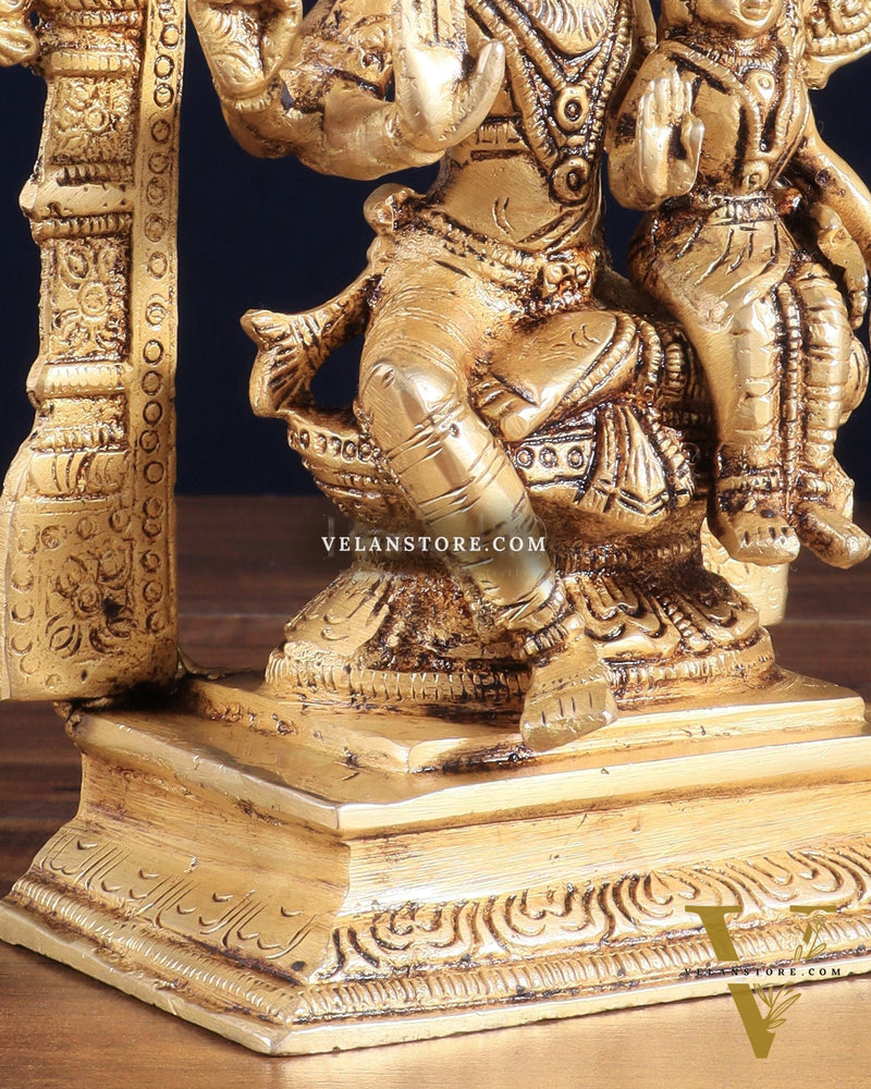 Pure Brass Lord Narsimha with Goddess Lakshmi – 7.8" x 2.7" x 5.1" | Divine Protection & Prosperity