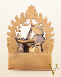 Pure Brass Lord Shiv Parvati with Ganesha Idol and Prabhavali 10.7 inch