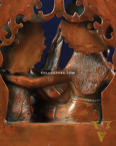 Pure Brass Lord Shiv Parvati with Ganesha Idol and Prabhavali 10.7 inch brown gold