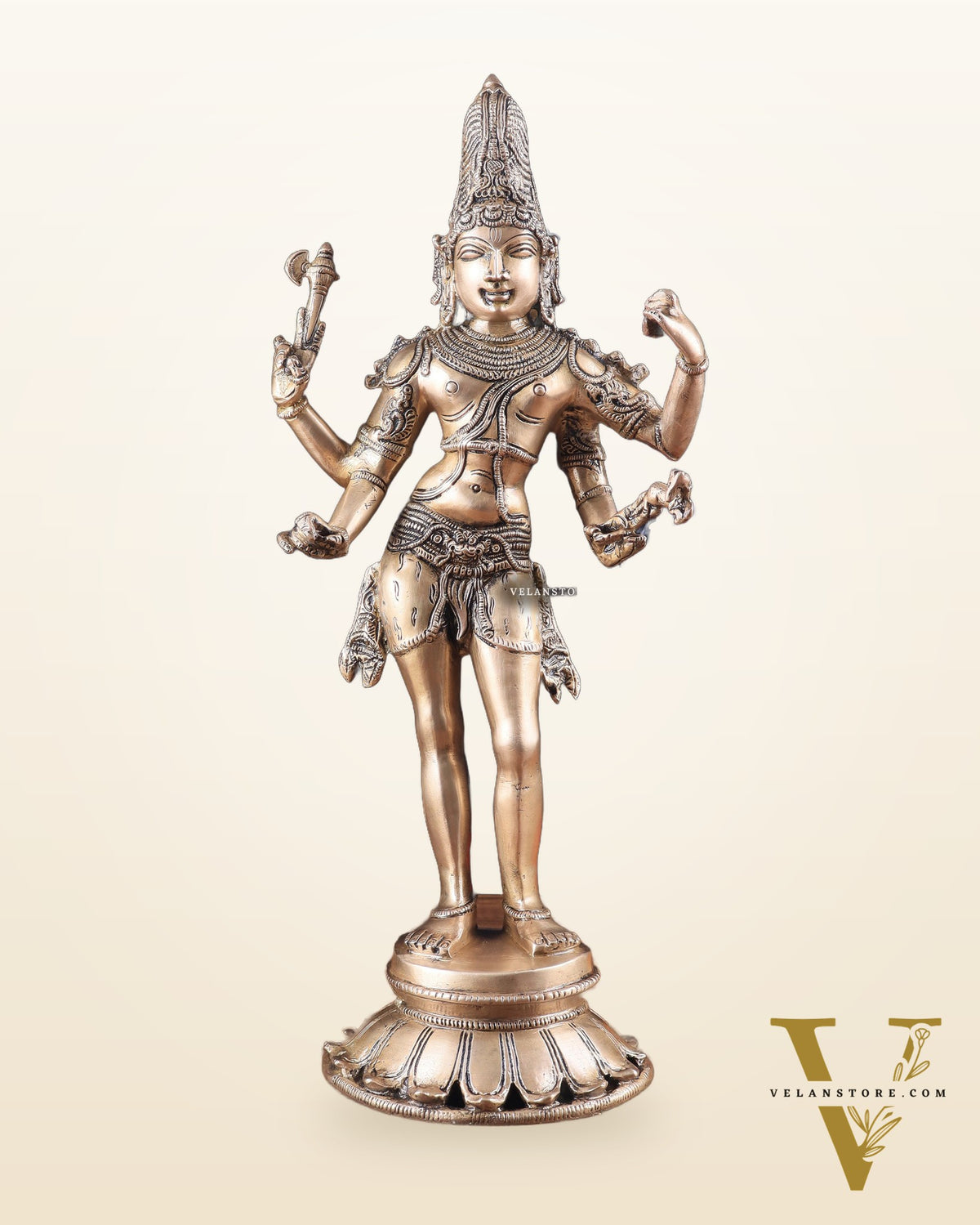 Pure Brass Lord Shiva as Pashupatinath Standing Sculpture – Hoysala Inspired 18"