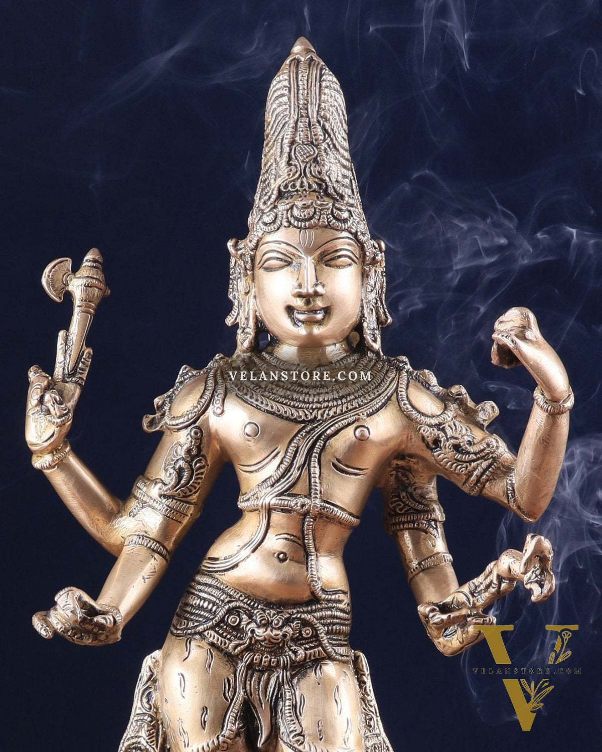 Pure Brass Lord Shiva as Pashupatinath Standing Sculpture – Hoysala Inspired 18"