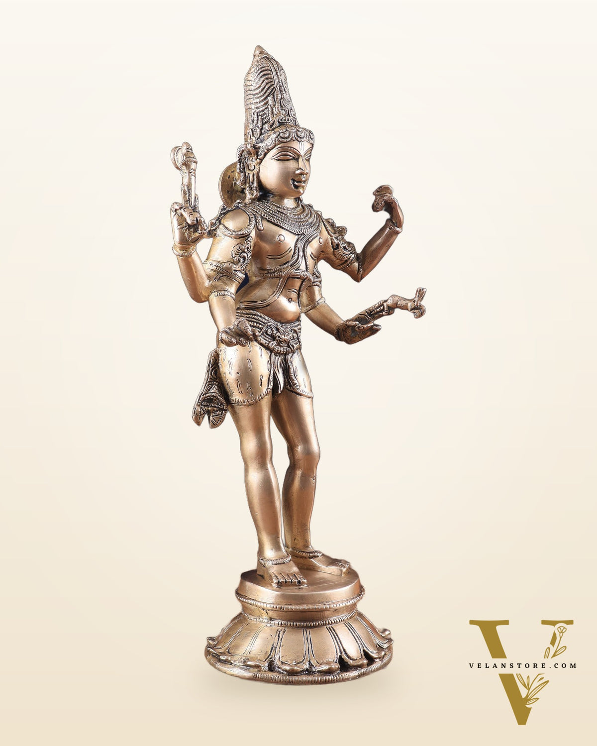 Pure Brass Lord Shiva as Pashupatinath Standing Sculpture – Hoysala Inspired 18"