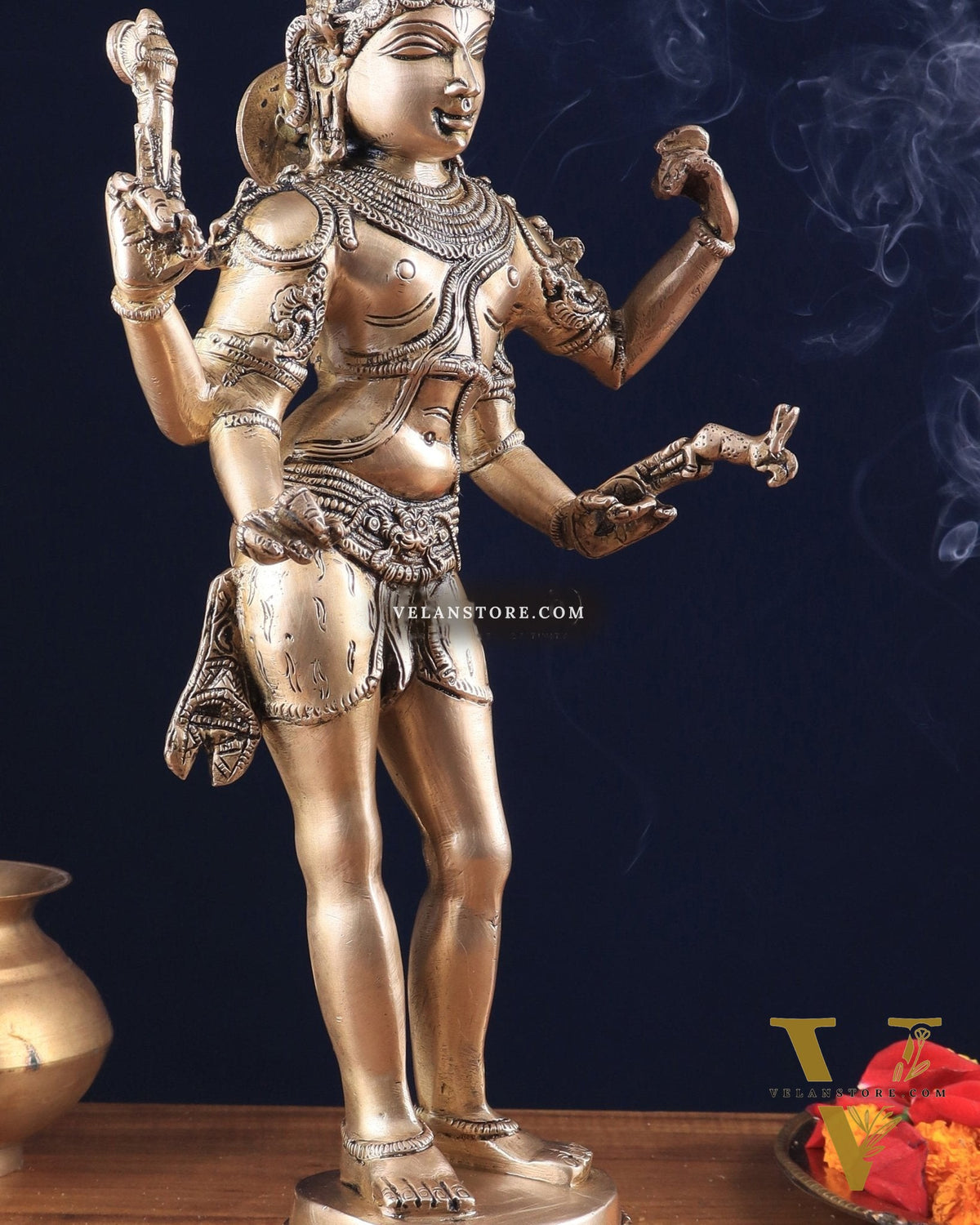 Pure Brass Lord Shiva as Pashupatinath Standing Sculpture – Hoysala Inspired 18"