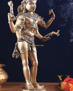 Pure Brass Lord Shiva as Pashupatinath Standing Sculpture – Hoysala Inspired 18"