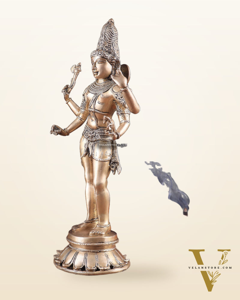 Pure Brass Lord Shiva as Pashupatinath Standing Sculpture – Hoysala Inspired 18"