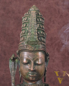 Pure Brass Lord Shiva Face Bust - Antique Green Patina 12"
