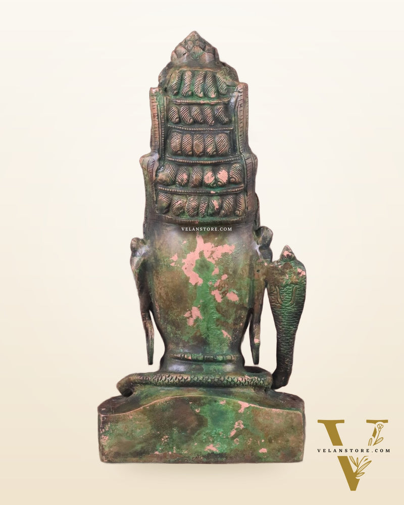 Pure Brass Lord Shiva Face Bust - Antique Green Patina 12"