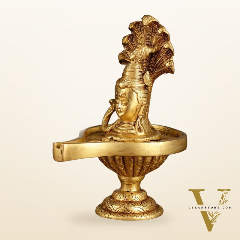 Pure Brass Lord Shiva Face on Lingam | 10 Inch Height