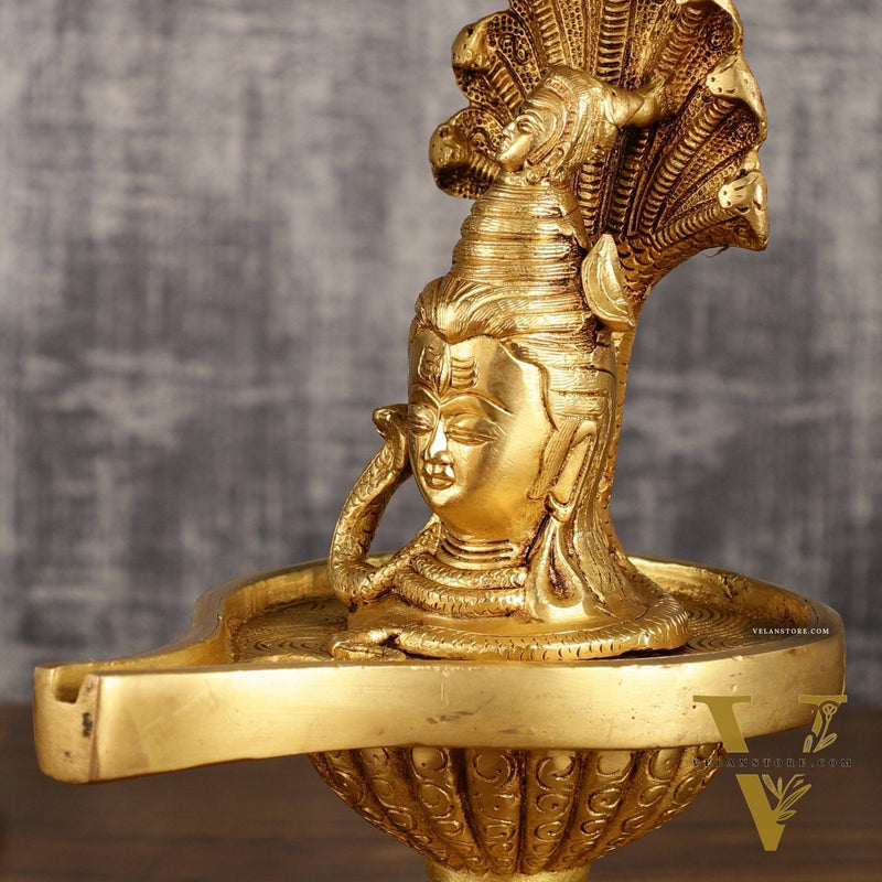 Pure Brass Lord Shiva Face on Lingam | 10 Inch Height