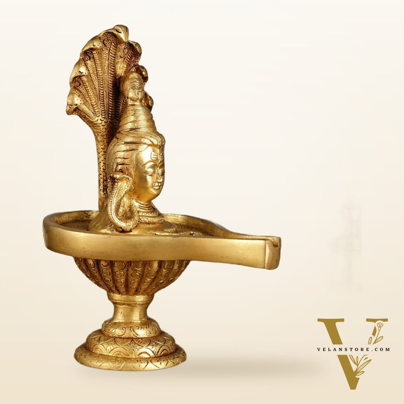 Pure Brass Lord Shiva Face on Lingam | 10 Inch Height