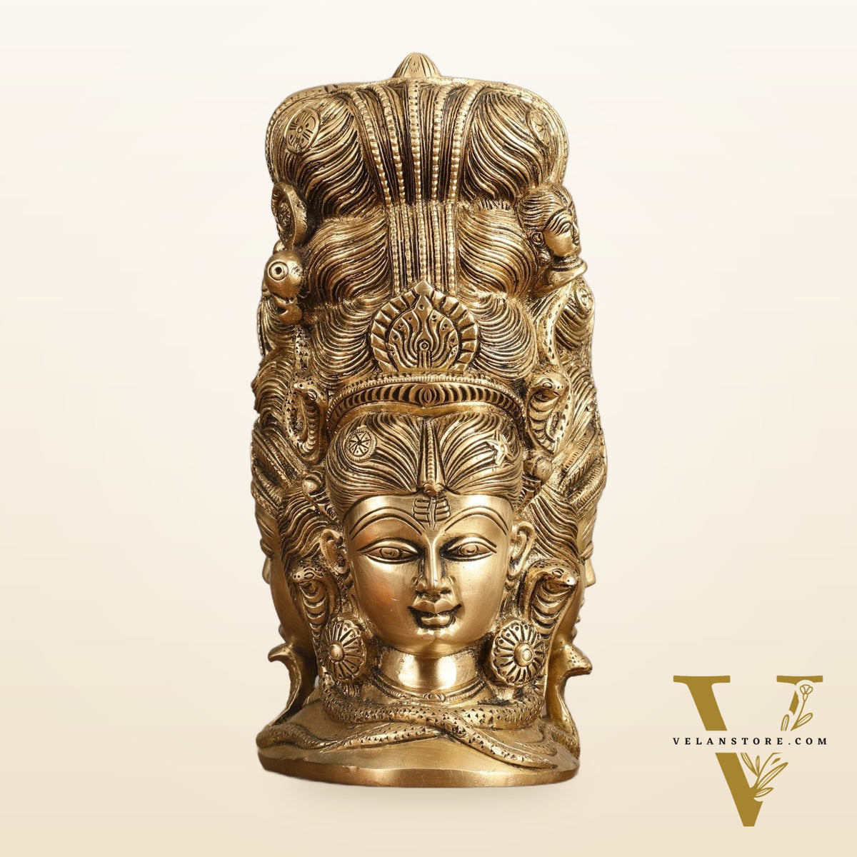 Pure Brass Lord Shiva Head with Parvati Mukhalingam - 8 in Height