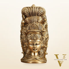 Pure Brass Lord Shiva Head with Parvati Mukhalingam - 8 in Height