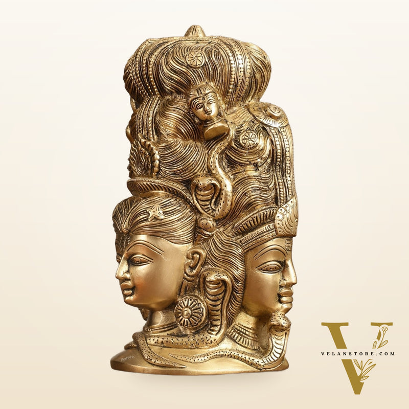 Pure Brass Lord Shiva Head with Parvati Mukhalingam - 8 in Height