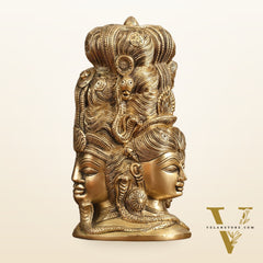 Pure Brass Lord Shiva Head with Parvati Mukhalingam - 8 in Height