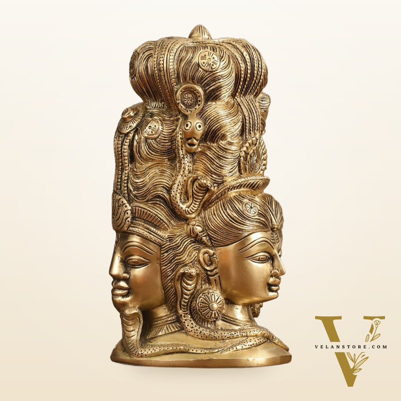 Pure Brass Lord Shiva Head with Parvati Mukhalingam - 8 in Height