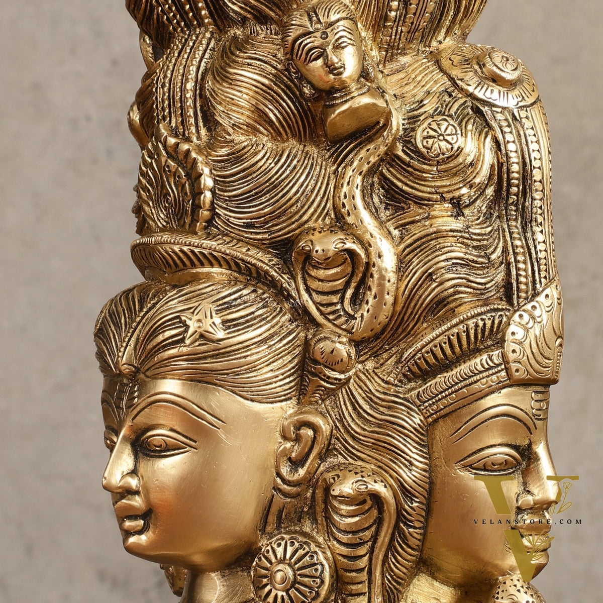 Pure Brass Lord Shiva Head with Parvati Mukhalingam - 8 in Height