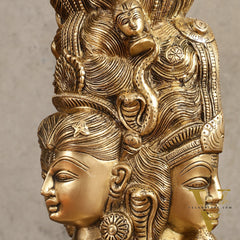 Pure Brass Lord Shiva Head with Parvati Mukhalingam - 8 in Height