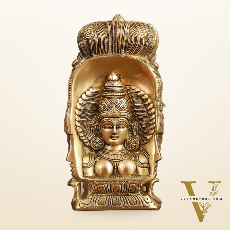 Pure Brass Lord Shiva Head with Parvati Mukhalingam - 8 in Height