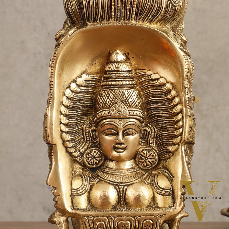 Pure Brass Lord Shiva Head with Parvati Mukhalingam - 8 in Height