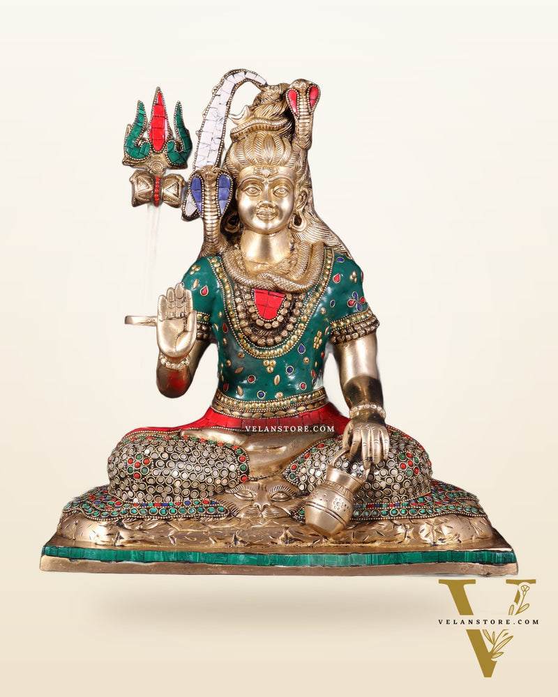 Pure Brass Lord Shiva Idol with Open Eyes 15"