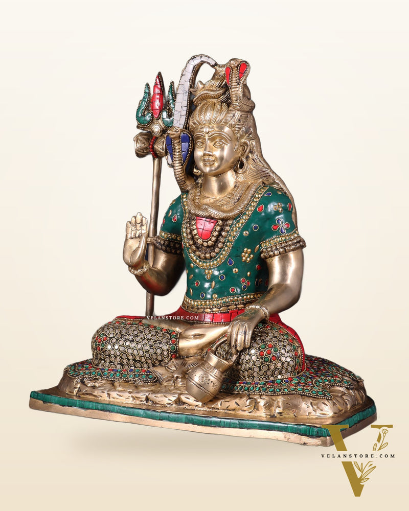 Pure Brass Lord Shiva Idol with Open Eyes 15"