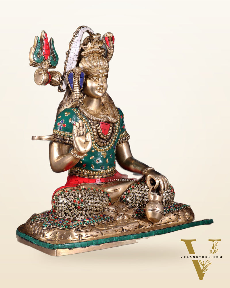 Pure Brass Lord Shiva Idol with Open Eyes 15"