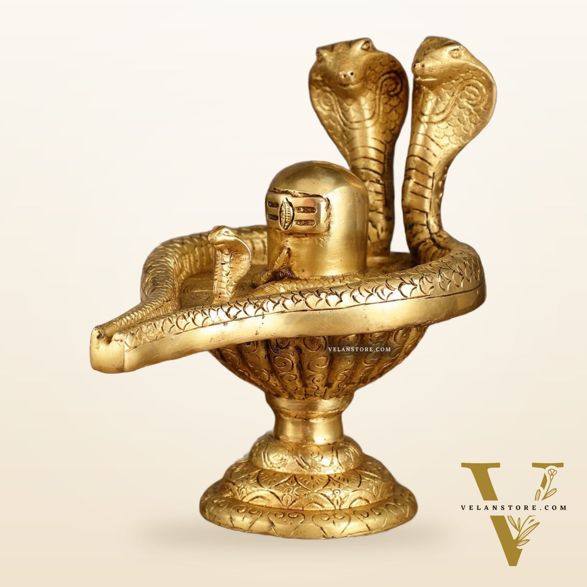 Pure Brass Lord Shiva Lingam with Nag and Nagin | 7.5 Inch