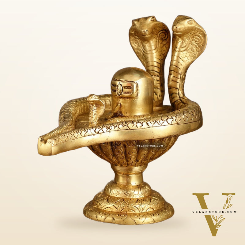 Pure Brass Lord Shiva Lingam with Nag and Nagin | 7.5 Inch