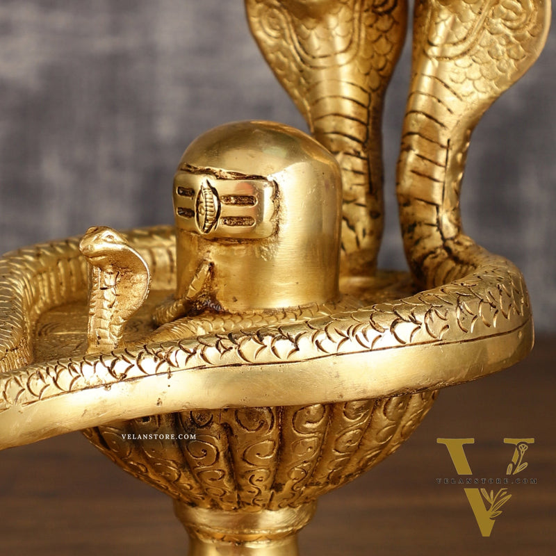 Pure Brass Lord Shiva Lingam with Nag and Nagin | 7.5 Inch