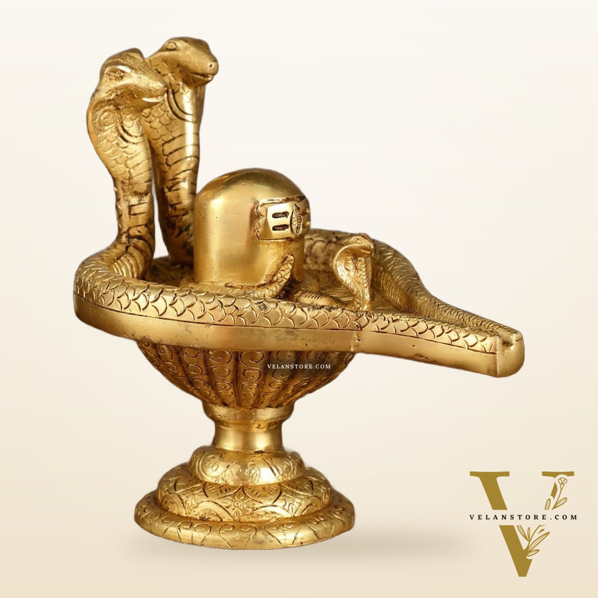 Pure Brass Lord Shiva Lingam with Nag and Nagin | 7.5 Inch