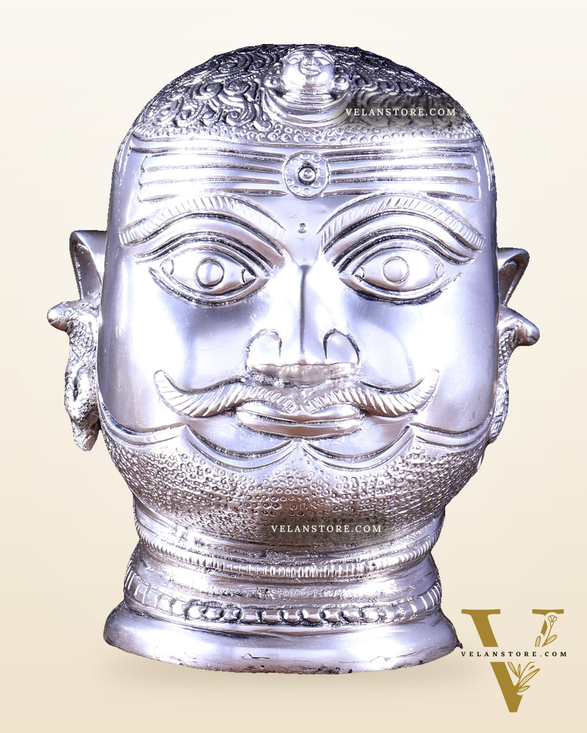 Pure Brass Lord Shiva Mukhlingam Face idol - Silver plated 6"