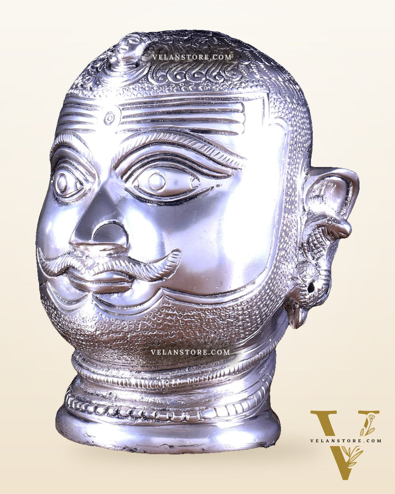 Pure Brass Lord Shiva Mukhlingam Face idol - Silver plated 6"