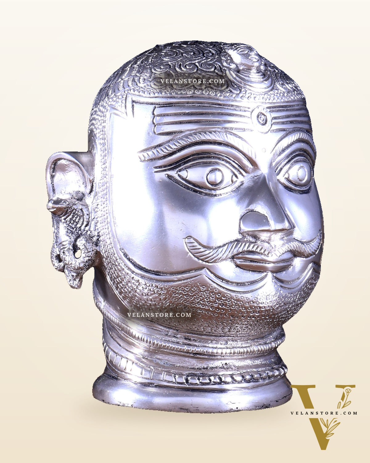 Pure Brass Lord Shiva Mukhlingam Face idol - Silver plated 6"