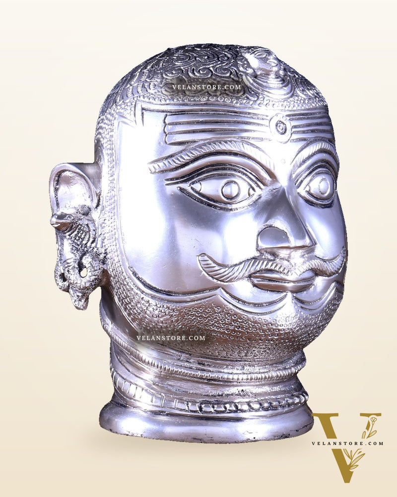 Pure Brass Lord Shiva Mukhlingam Face idol - Silver plated 6"