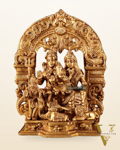 Pure Brass Lord Shiva Parivar with Arch 9"