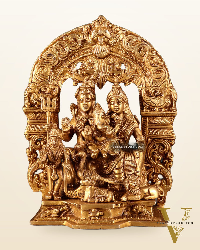 Pure Brass Lord Shiva Parivar with Arch 9"