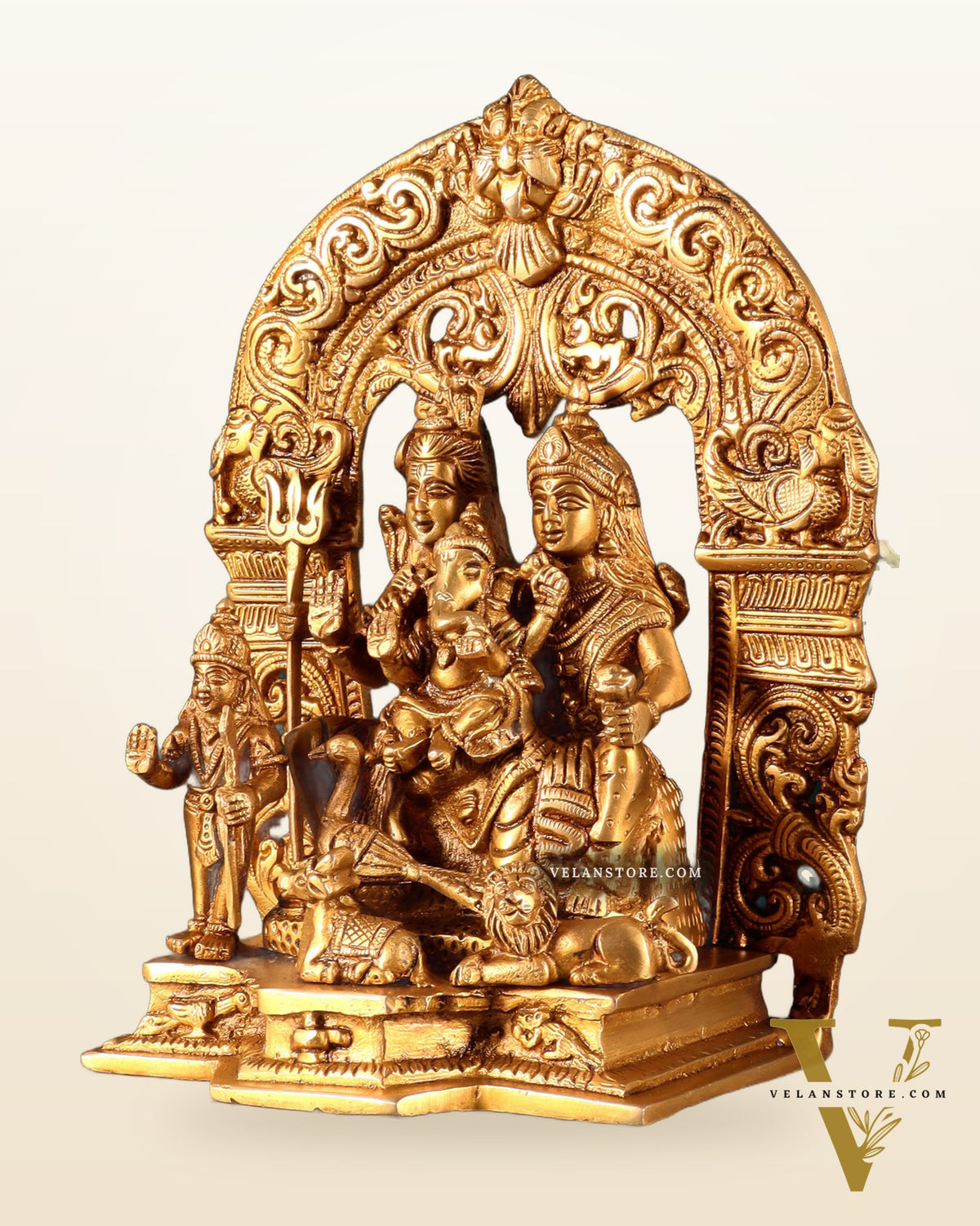 Pure Brass Lord Shiva Parivar with Arch 9"