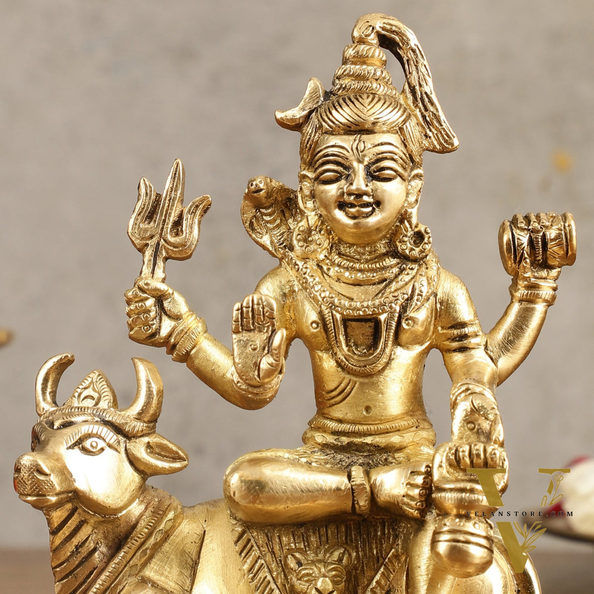 Pure Brass Lord Shiva Sitting on Nandi Idol - 5 in Height