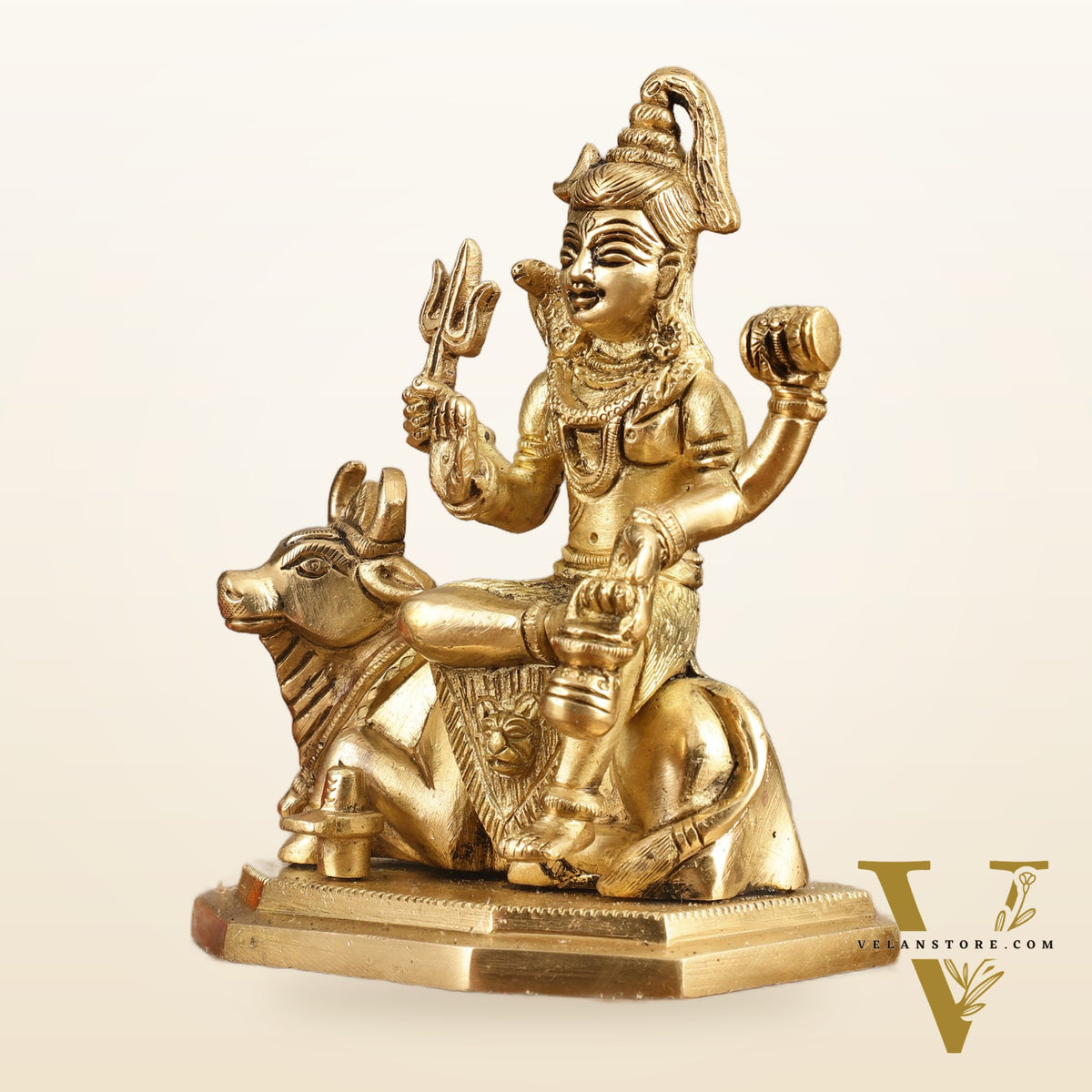 Pure Brass Lord Shiva Sitting on Nandi Idol - 5 in Height