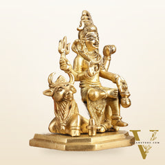 Pure Brass Lord Shiva Sitting on Nandi Idol - 5 in Height