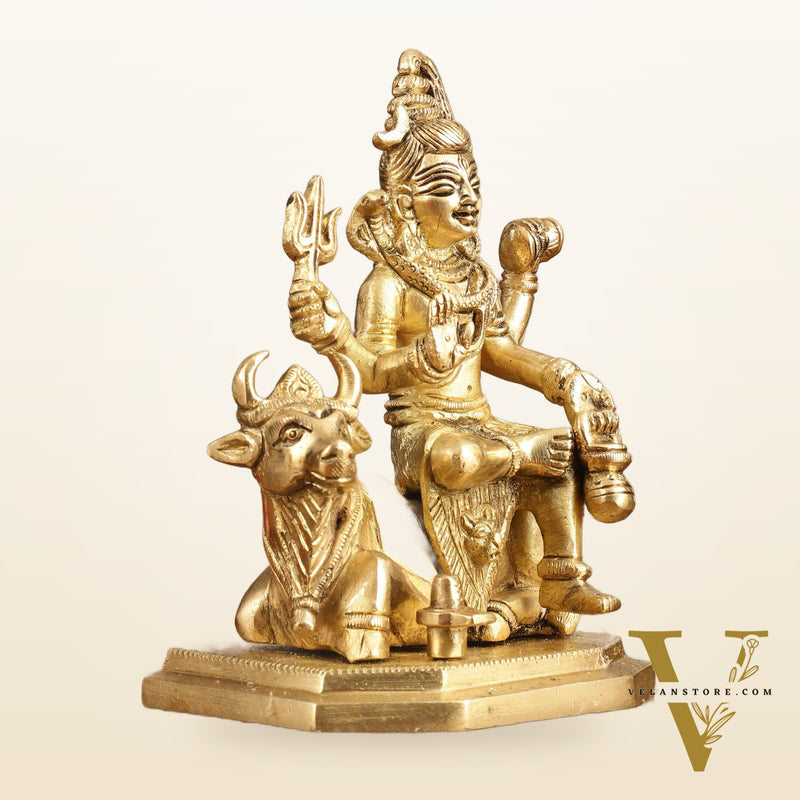 Pure Brass Lord Shiva Sitting on Nandi Idol - 5 in Height