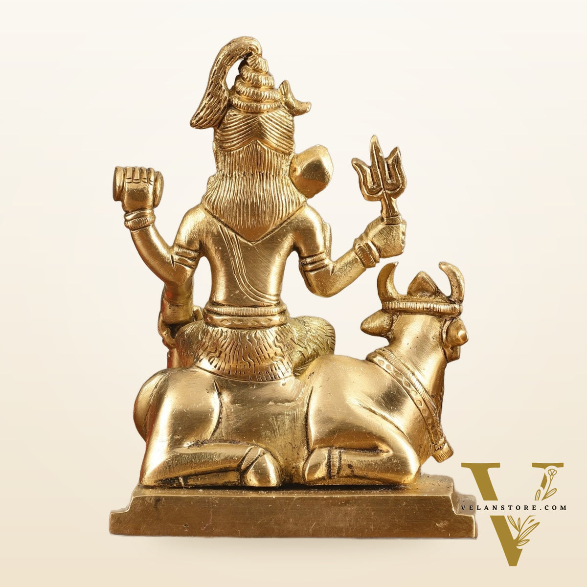 Pure Brass Lord Shiva Sitting on Nandi Idol - 5 in Height