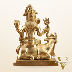 Pure Brass Lord Shiva Sitting on Nandi Idol - 5 in Height