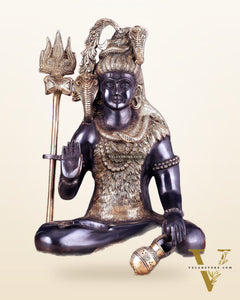 Pure Brass Lord Shiva Smiling Idol with Open Eyes 15" black gold