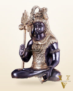 Pure Brass Lord Shiva Smiling Idol with Open Eyes 15" black gold