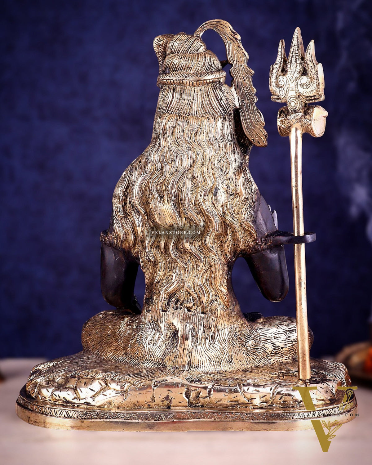 Pure Brass Lord Shiva Smiling Idol with Open Eyes 15" black gold