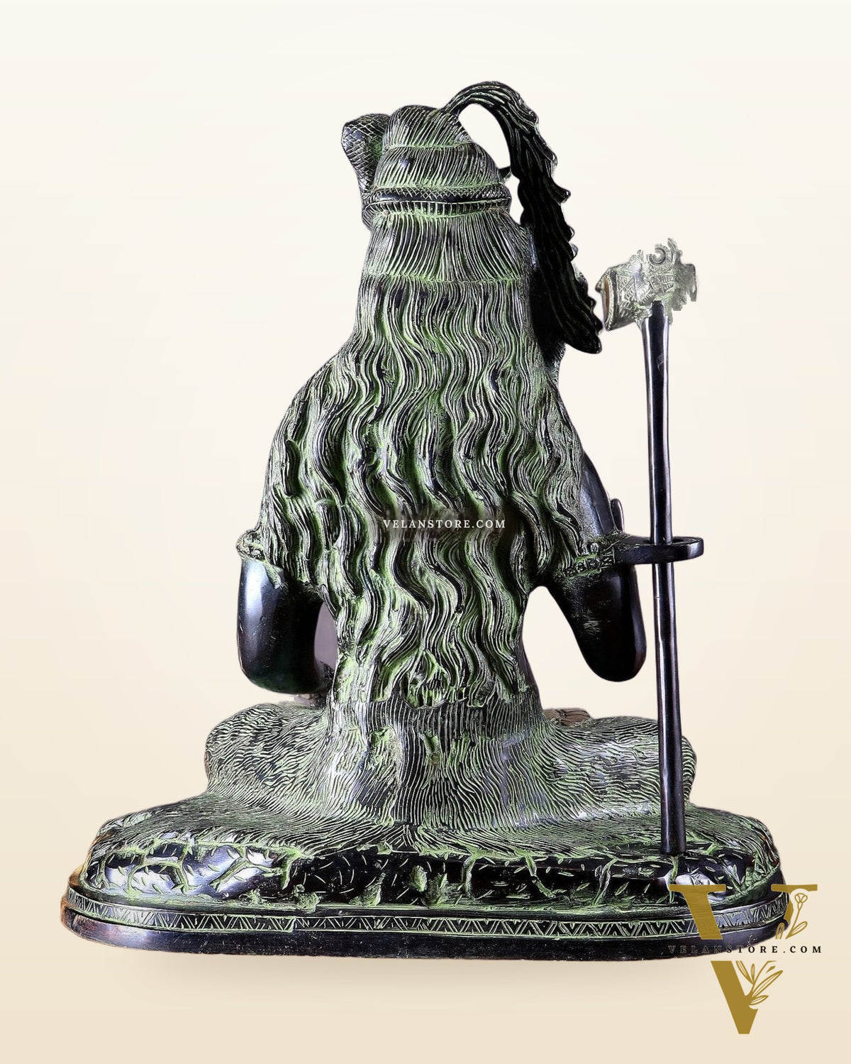 Pure Brass Lord Shiva Smiling Idol with Open Eyes 15" black green