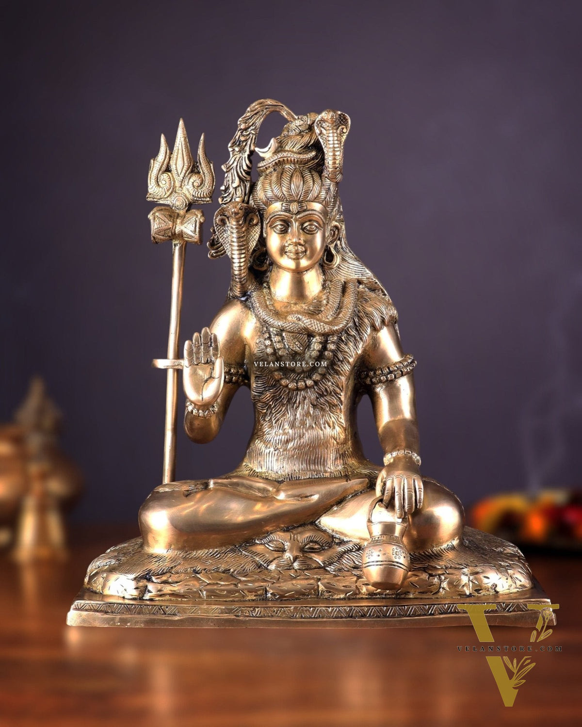 Pure Brass Lord Shiva Smiling Idol with Open Eyes 15"