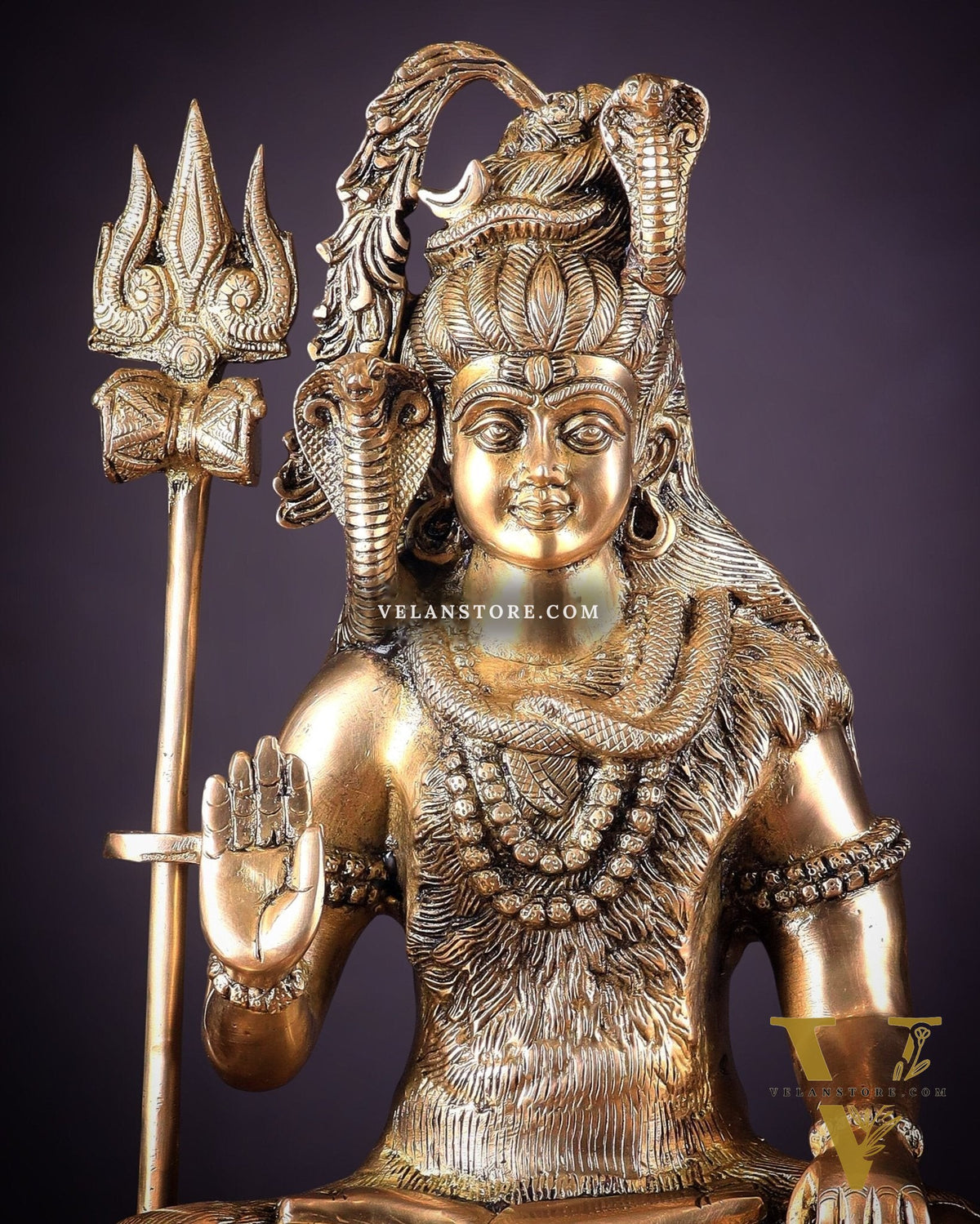 Pure Brass Lord Shiva Smiling Idol with Open Eyes 15"