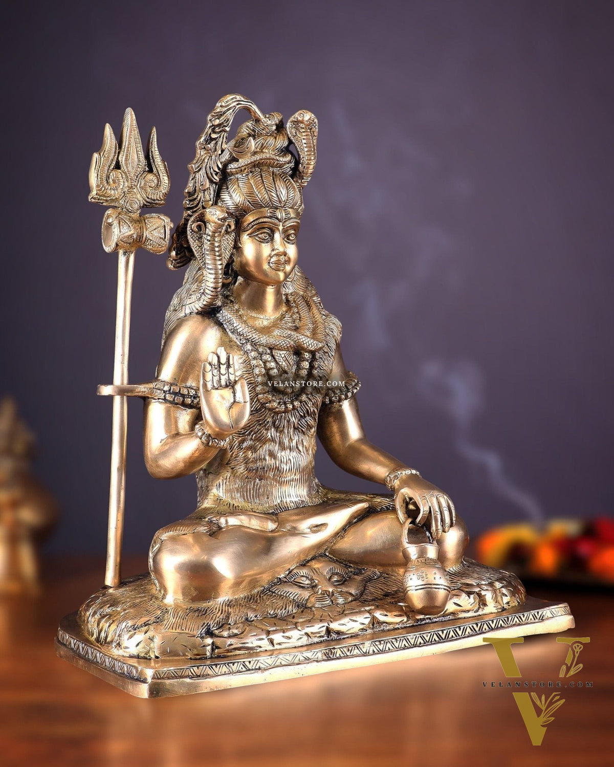 Pure Brass Lord Shiva Smiling Idol with Open Eyes 15"